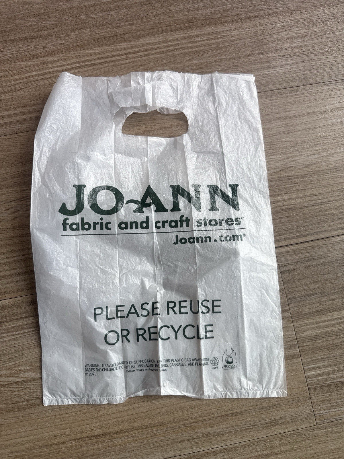 Jo-Ann Fabric & Craft Stores Plastic Shopping Bag HDPE Handle Tote Reuse Recycle