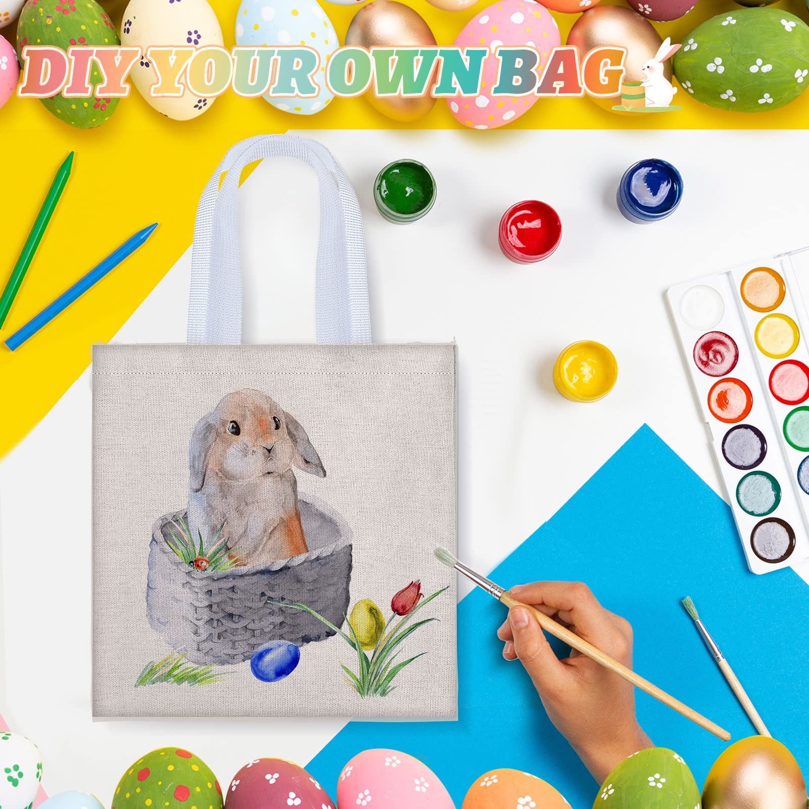 Moukeren 50 Pcs Mini Canvas Tote Bags Bulk 8 x 8 Inch DIY Small Blank Tote Ba…