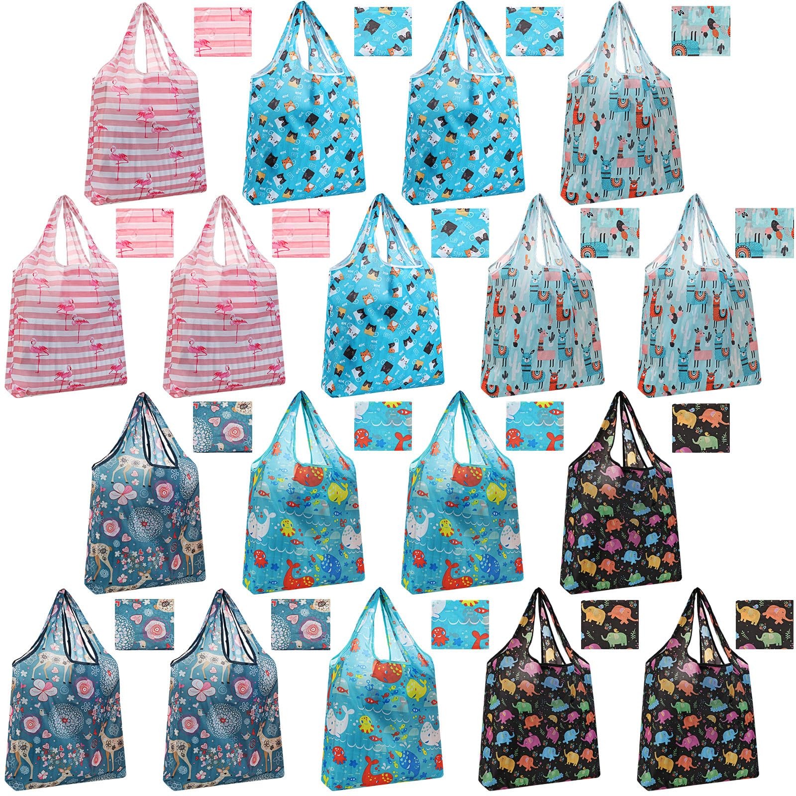 18 PCS Foldable Reusable Shopping Bags Machine Washable Waterproof Grocery