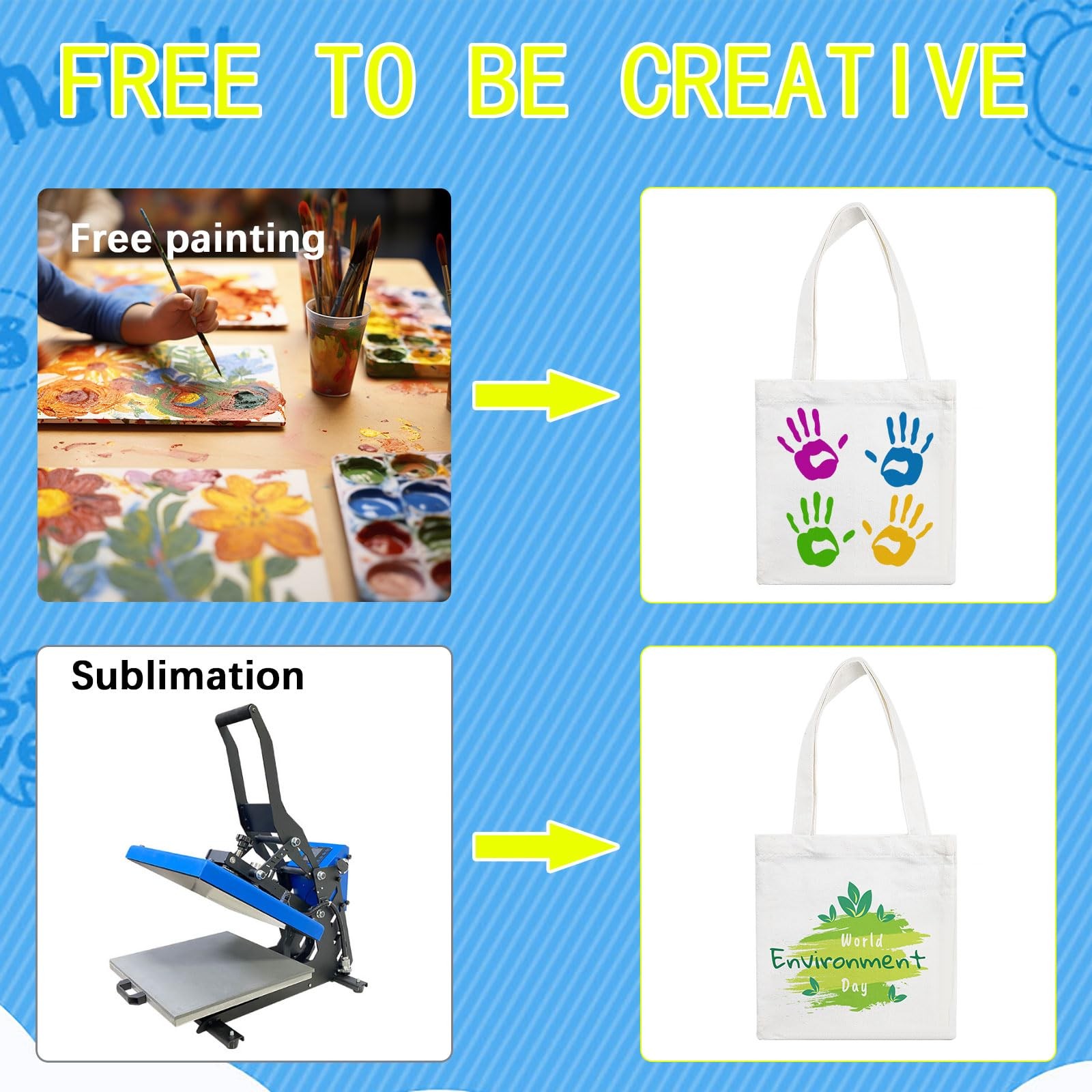 OKBA 20 Pcs 8X7.5 Inch Sublimation mini tote bags,Blank Canvas Small, White
