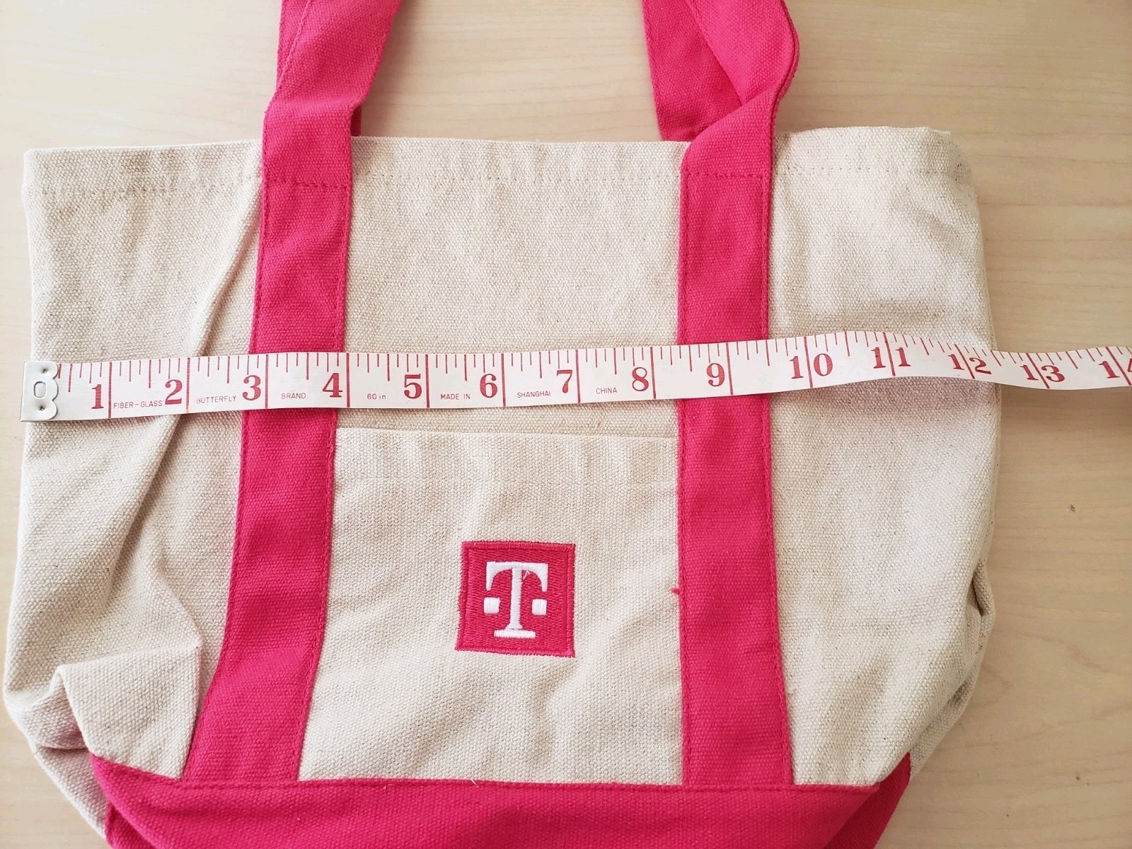 NEW T-MOBILE Tmobile Mini Canvas Tote Bag Beige Pink 12.75″ x 9″ Recycled Cotton
