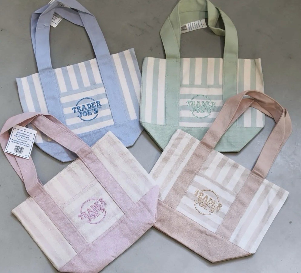 Trader Joe’s Striped Mini Canvas Tote Bag, Multicolor Reusable Set of 4
