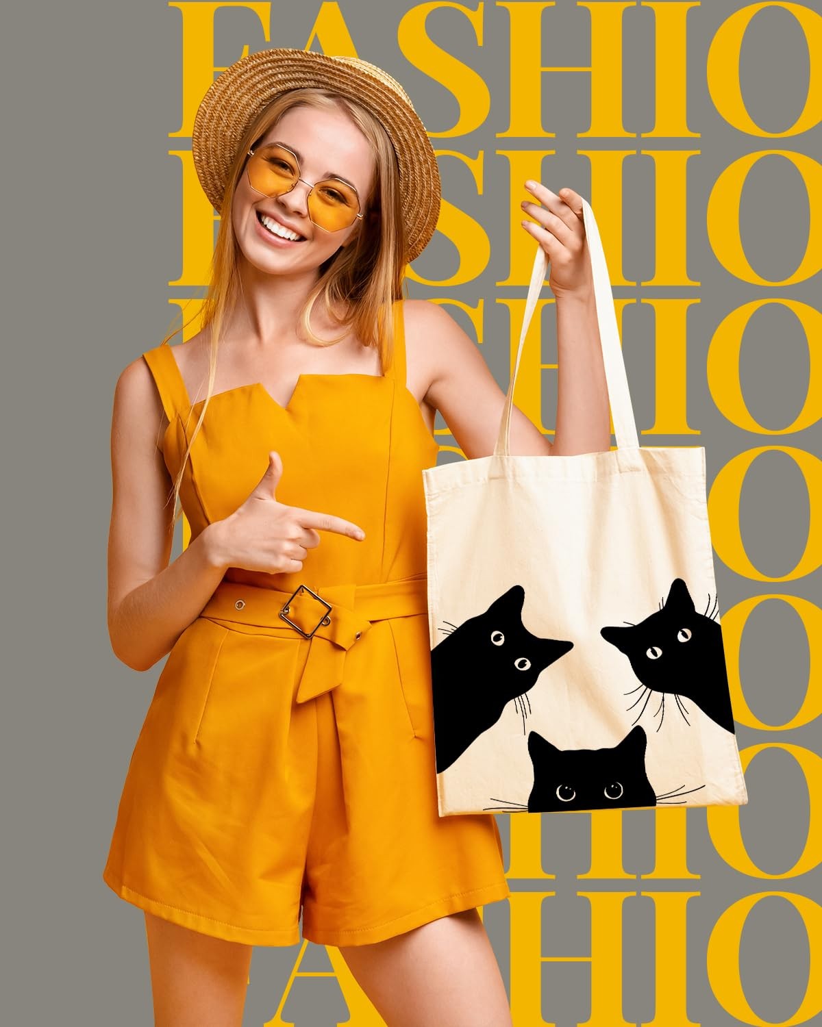 AUSVKAI Canvas Tote Bag Aesthetic for Women, Cute Cat Reusable Cotton Cloth C…