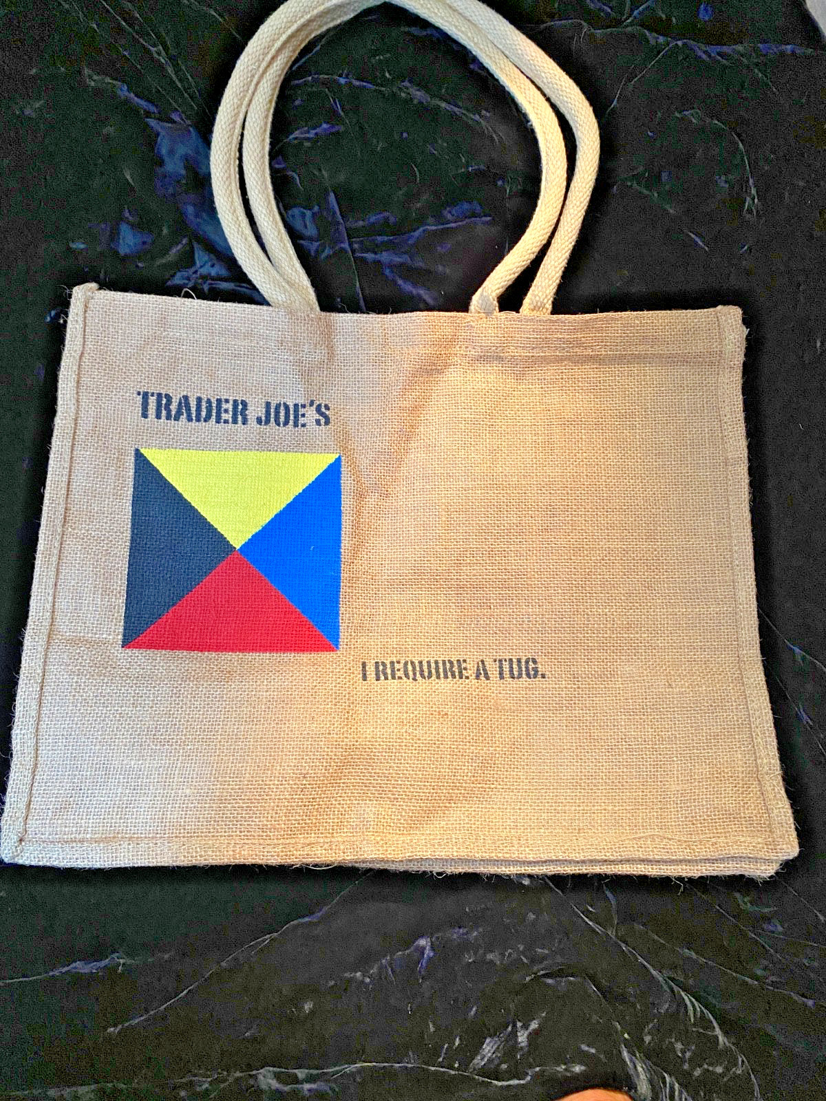 Trader Joe’s BURLAP Nautical Flag “Z Zulu ” Jute Tote Bag RARE Retired
