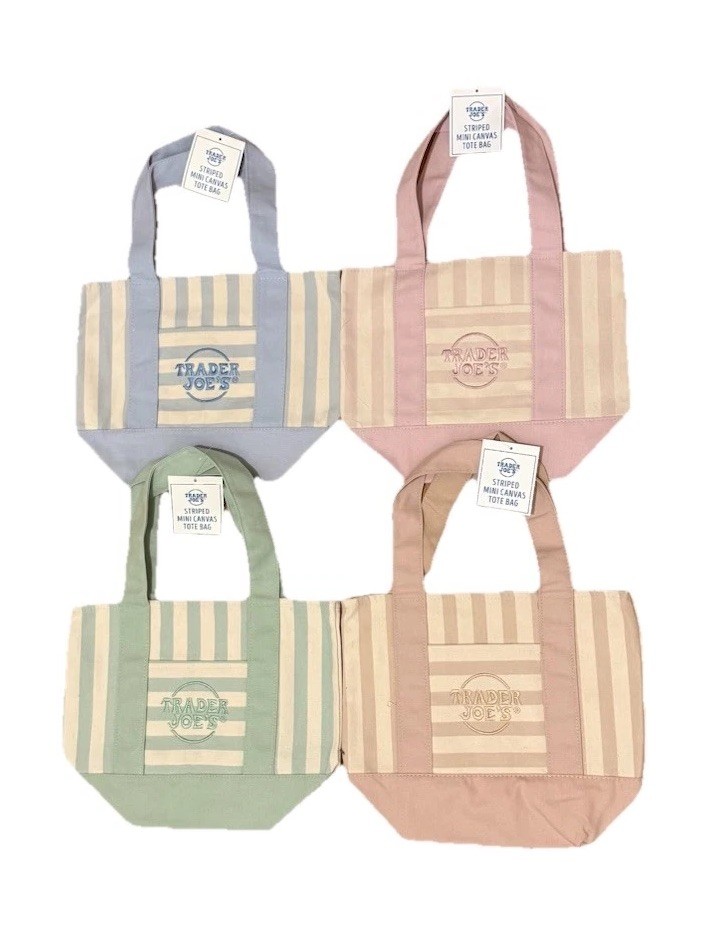 Trader Joe’s Striped Canvas Mini Tote Bags 4-Pack Multicolor full set 13×11