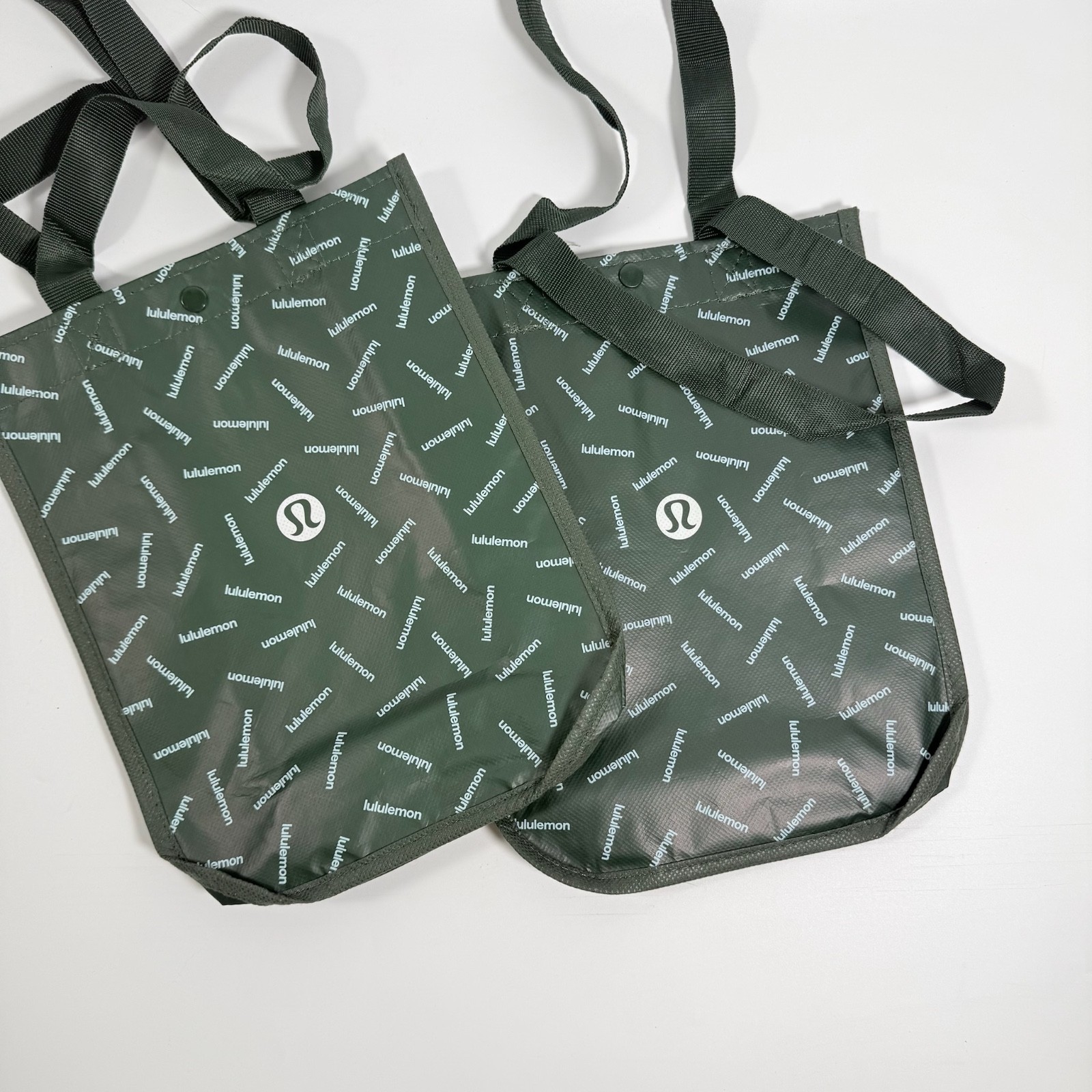 Lululemon Reusable 2 Shopping Tote Lunch Bag Green Christmas 9.5x12in