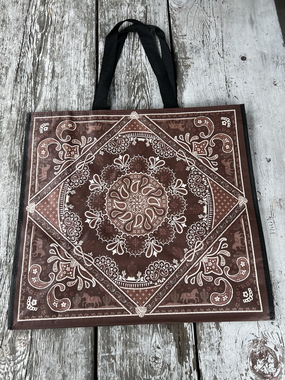 Reusable Shopping Tote-shoulder Bags-Bandana-Paisley-Horse-Cactus-Rope-Western
