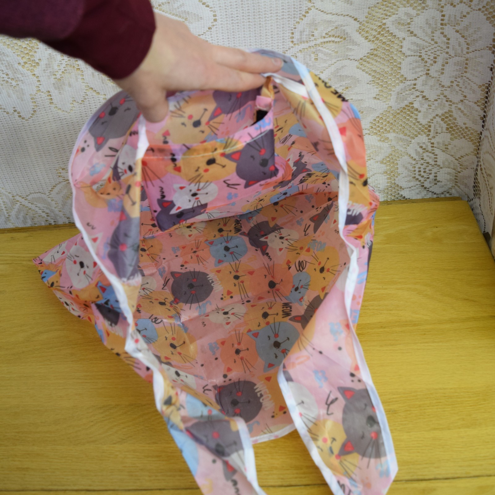 Reusable Bag Cats Meow Kitty Grocery Errands Sack Handles Foldable Cat Lady