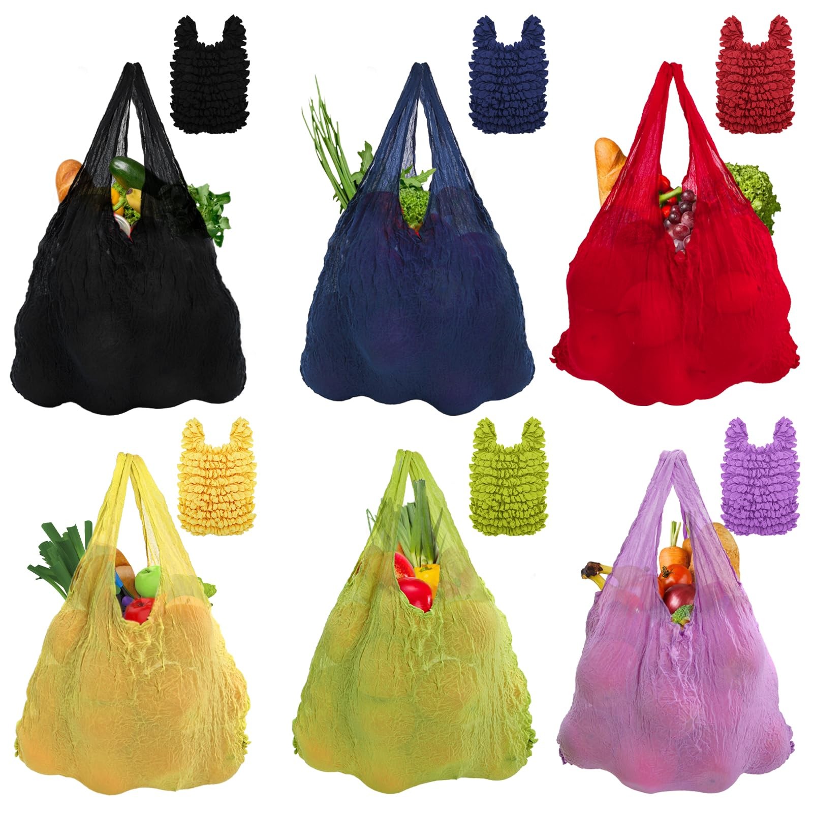 6 Pieces Magic Stretch Bags, Large Capacity Pleated Expandable Shopping Bags,…