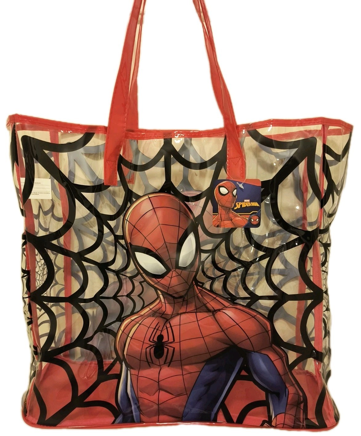 Marvel SPIDERMAN🕷 XL TRANSPARENT Red Reusable Tote/Shopping/Gift Bag🆓Shipping!