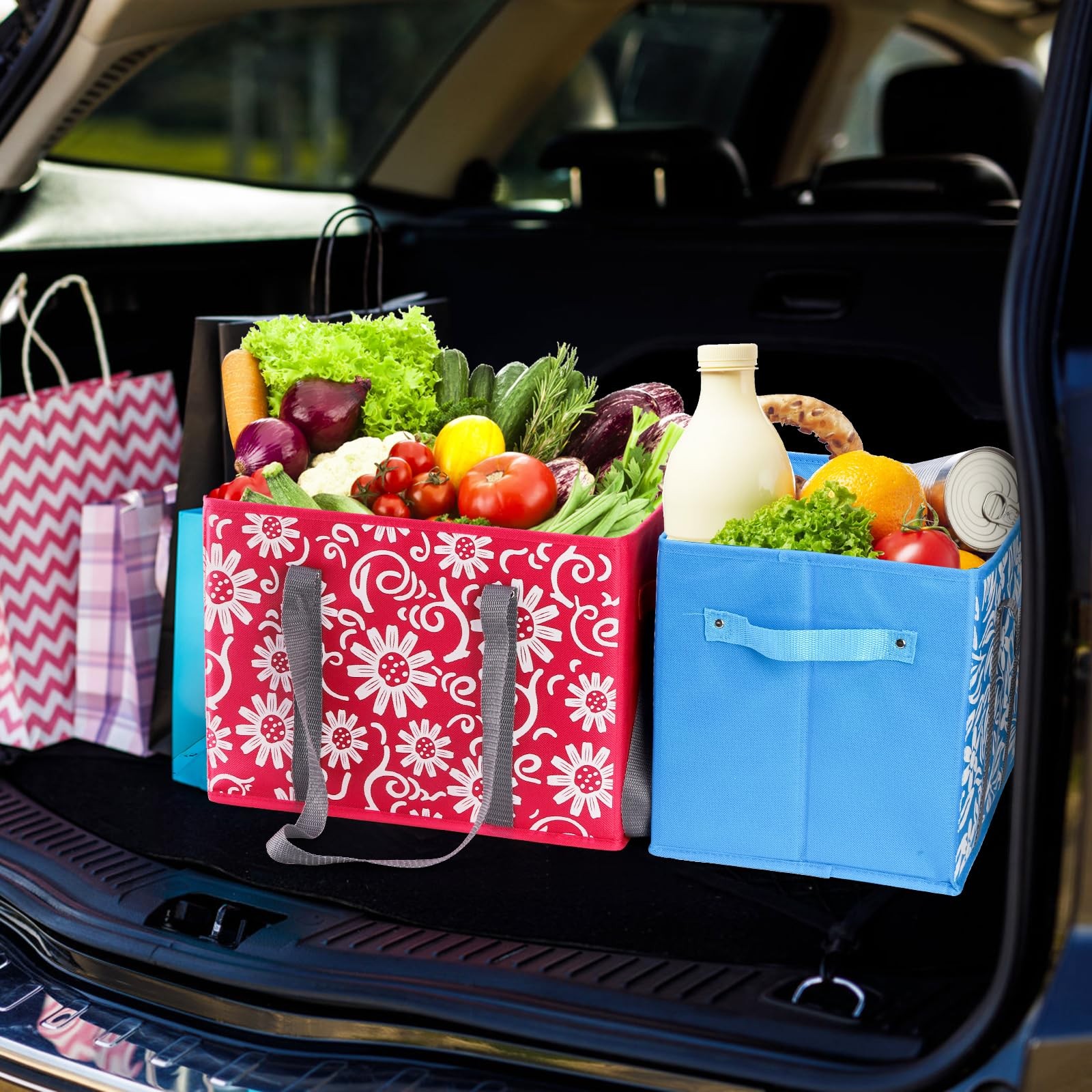 4 Pack Reusable Grocery Bags, Collapsible Large Storage Box Bag with Reinforc…