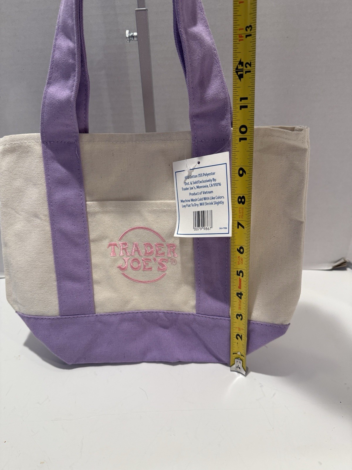 NWT Trader Joes Mini Pastel Canvas Tote Bag Purple Reusable Grocery Bag