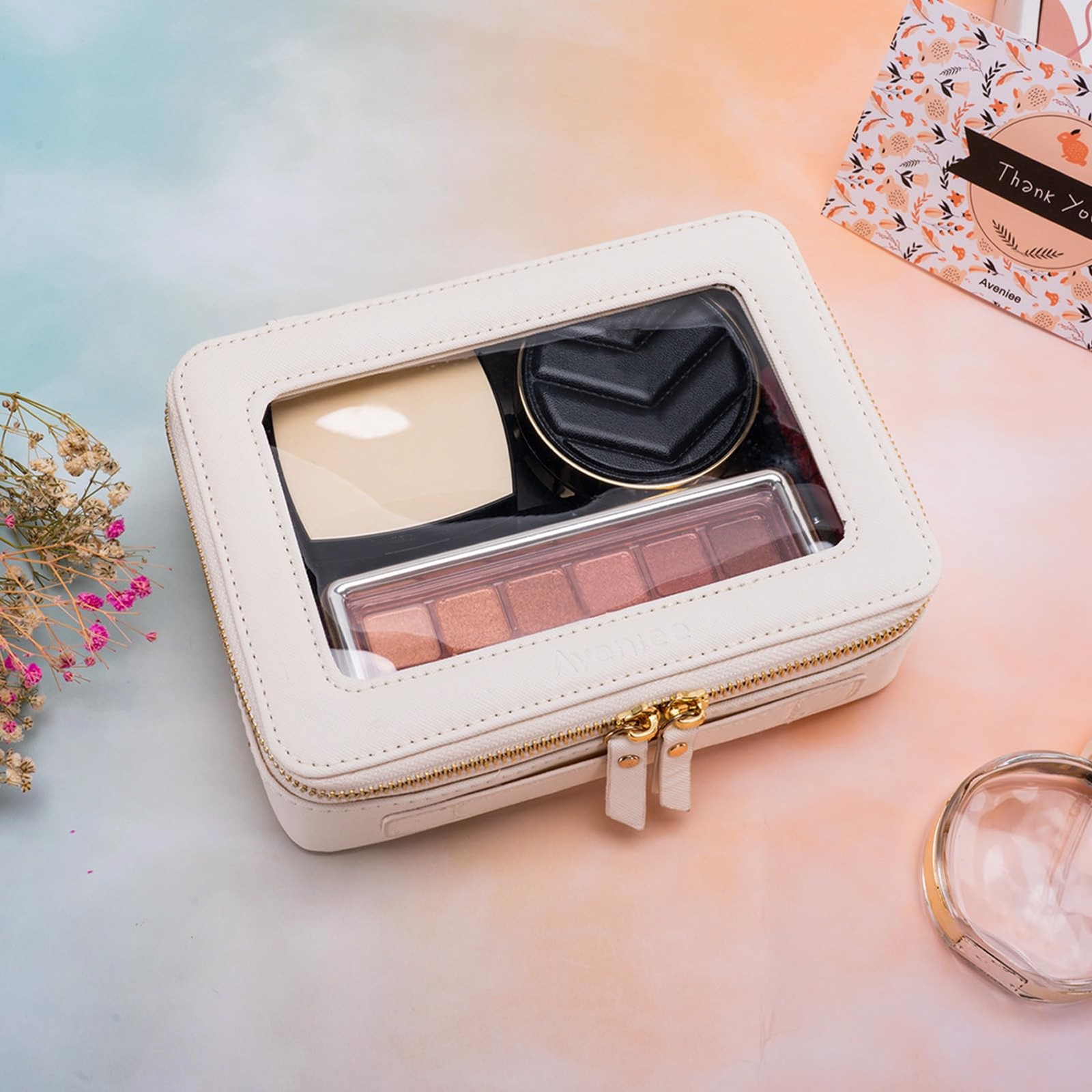 Aveniee Clear Makeup Bag Organizer, Travel Toiletry Middle, Off-White