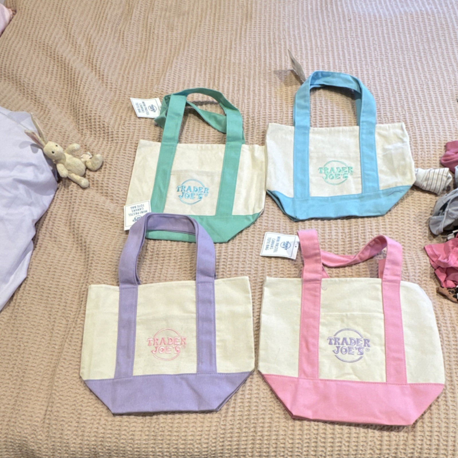 Trader Joe’s Canvas Foldable Reusable Shopping Bags Multicolor Four-Piece Set