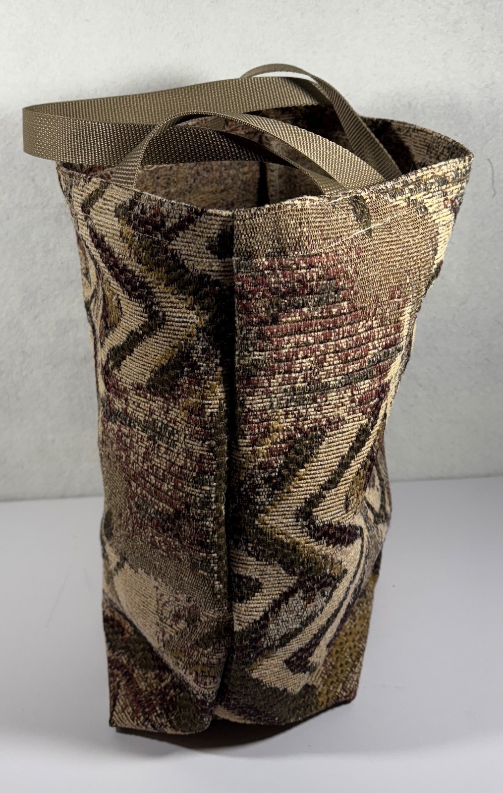 Reusable Grocery Shopping Tote Beige Harvey Upholste Fabric with Webbing Handles