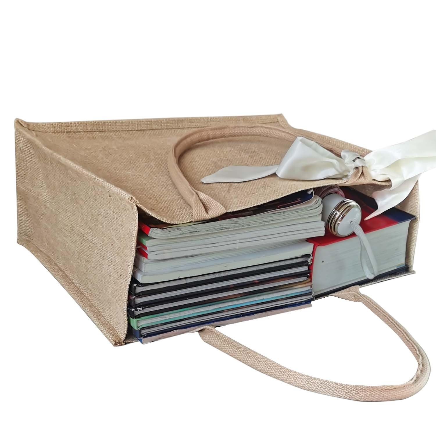 6 PCS 15.35×5.91×11.81 Inch Burlap Tote Bag Waterproof Jute Gift Bag Set