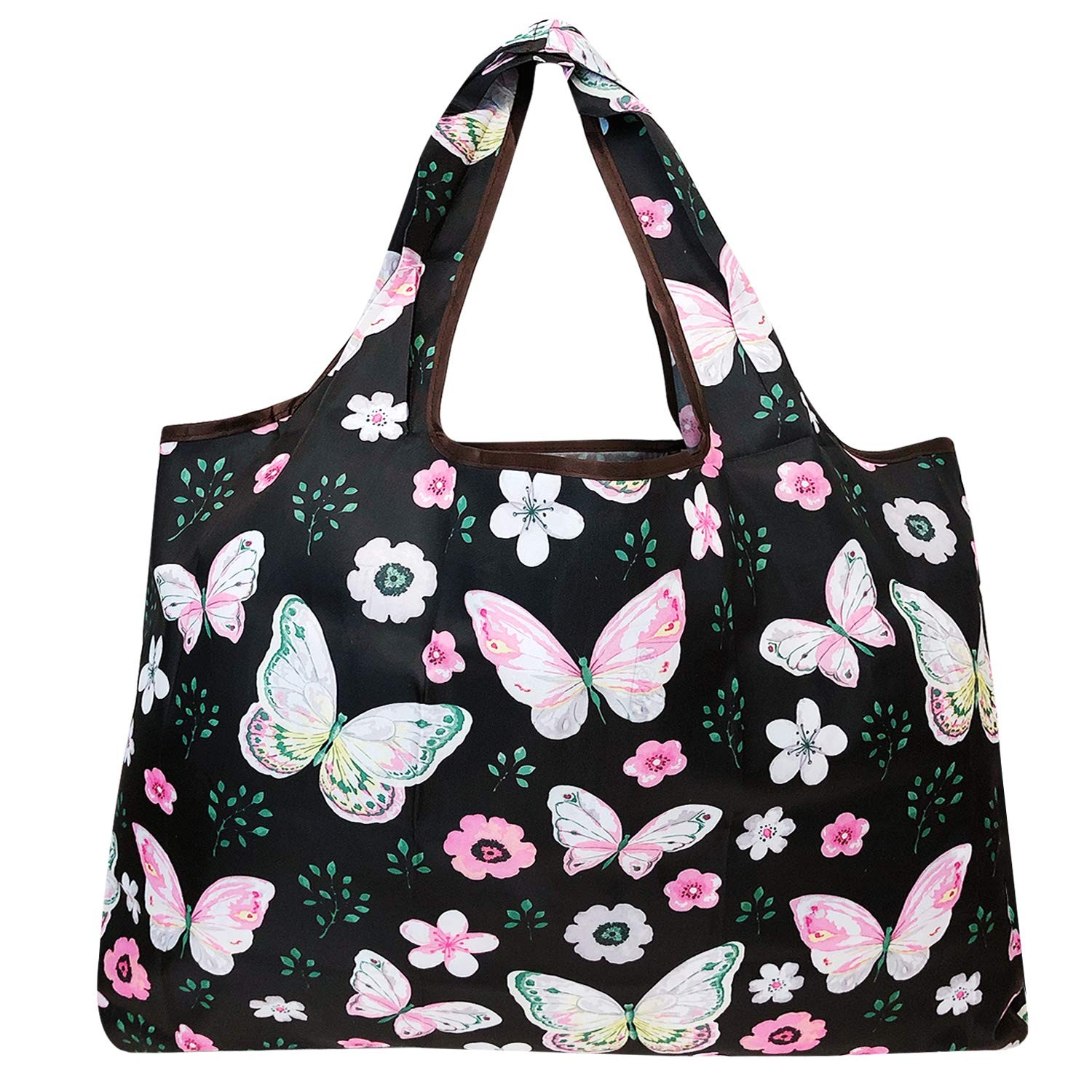 Large Foldable Tote Nylon Reusable Grocery Bags, 5 Pack, Llamas in Springtime