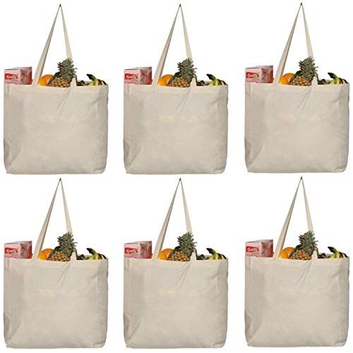 Pack Canvas Grocery Bags Reusable Cotton Cloth Shopping Tote | 14x14x7.5″ 6