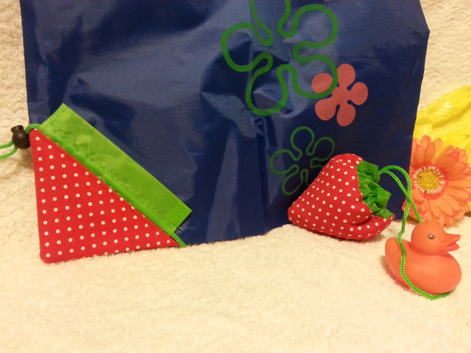 3 Strawberry Navy blue Foldable Pocket Reusable Shopping Tote Bags – US seller