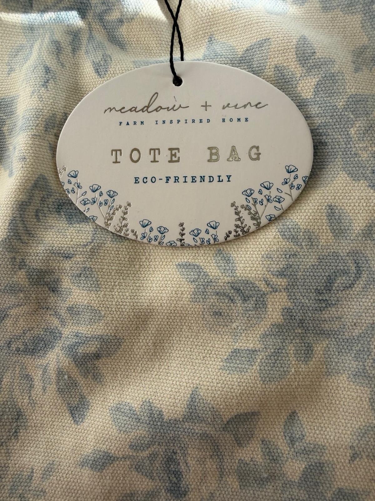 meadow + vine Eco-Friendly Floral Tote Bag Beige Blue Floral Pattern