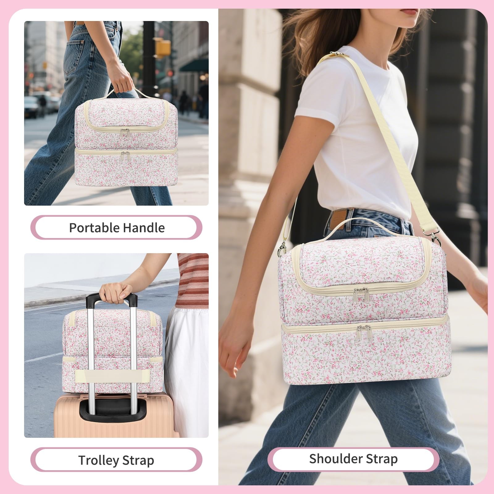 Nail Polish Organizer Bag – Organizers and 45 Slots, Pink Small Flower