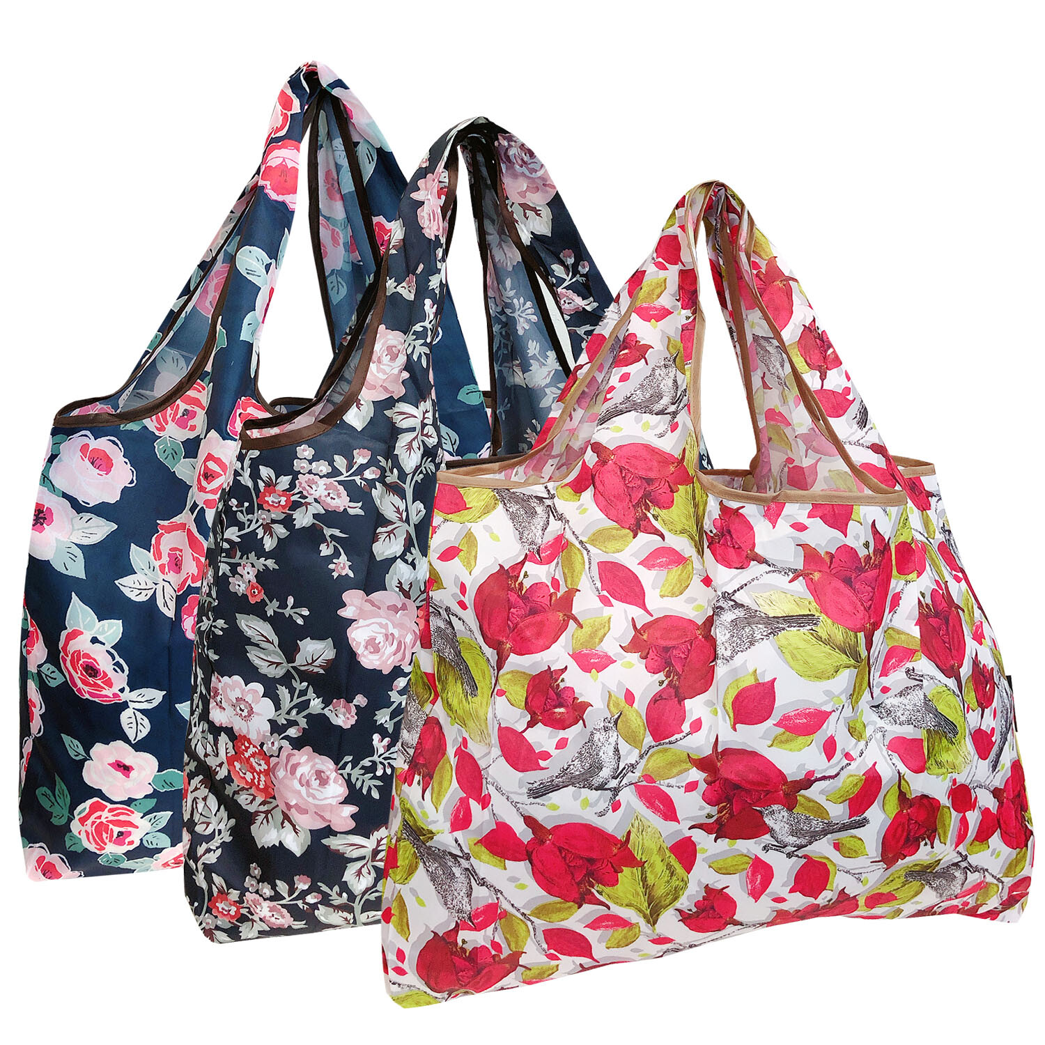 Wrapables Large Foldable Tote Nylon Reusable Grocery Bag, 3 Pack