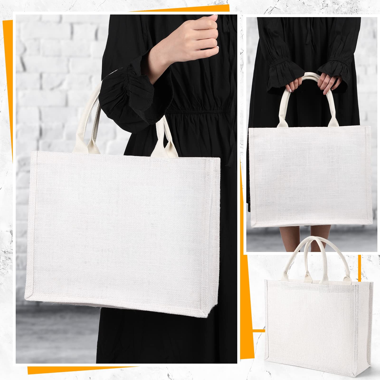 10 Pack White Tote Bags with Handles for Women, 15.4 x 12.2 x 5.9 Inch Burlap…