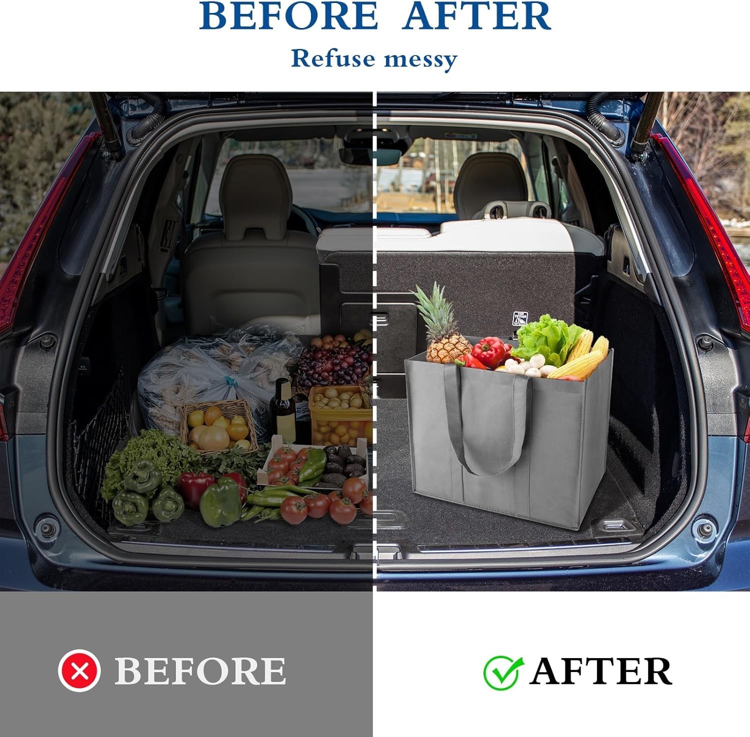 Eco-Friendly Grocery Tote Bags – 10 Large Foldable Bags in Grey & Black