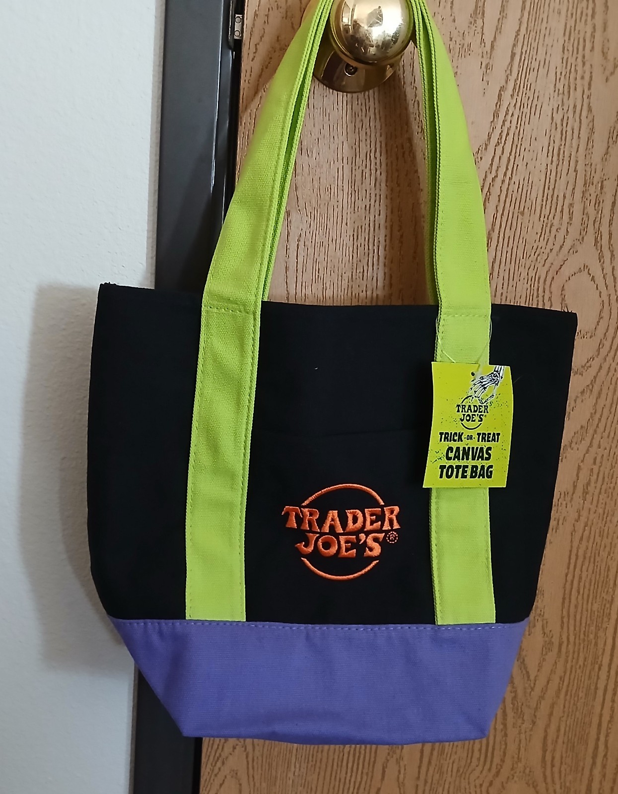 Trader Joe’s 2025 Mini Halloween Tote Bag Black Purple Lime Orange NEW