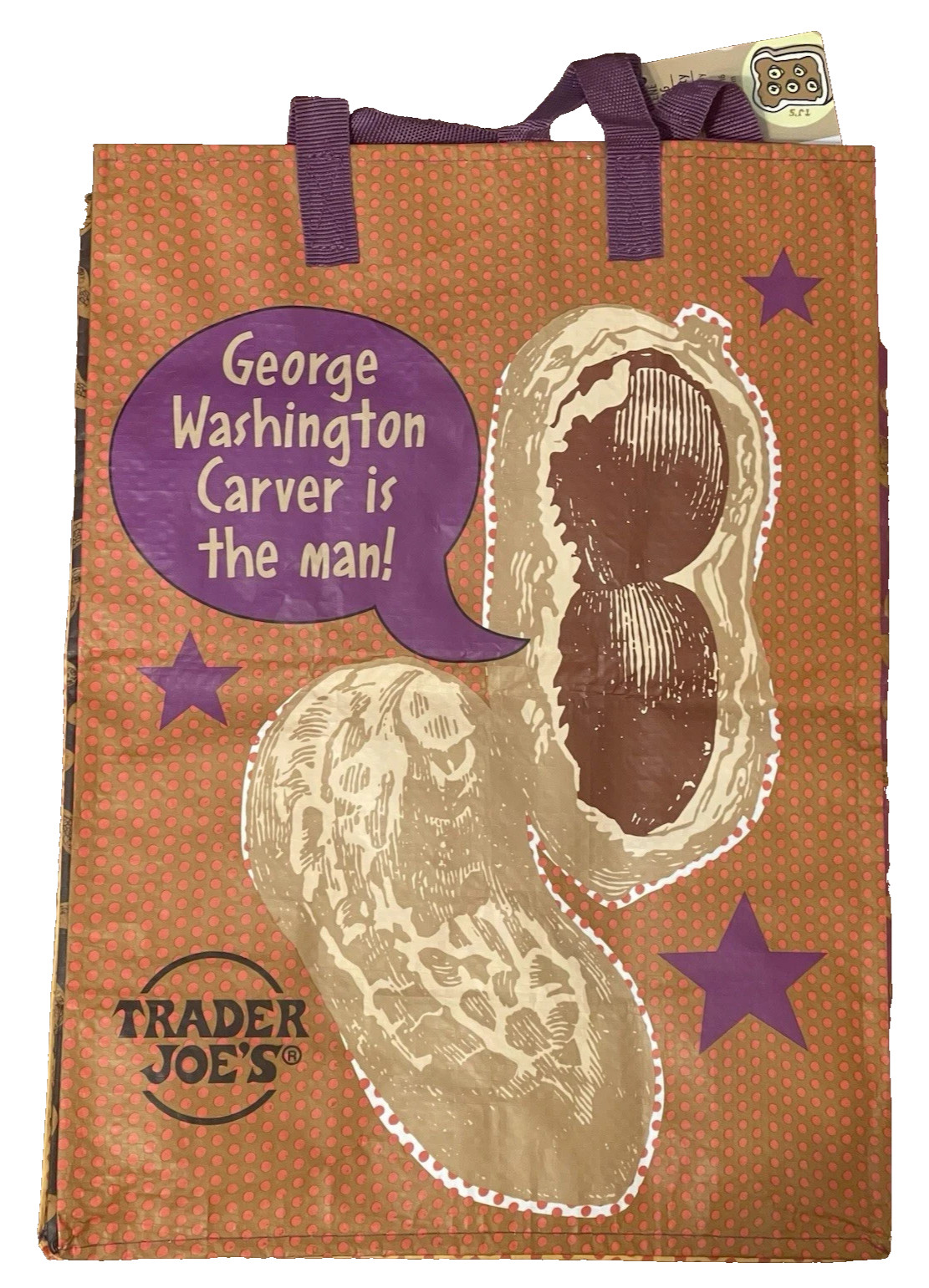 Trader Joe’s Peanuts Reusable Grocery Shopping Bag Rare Ship Flat 6Gal