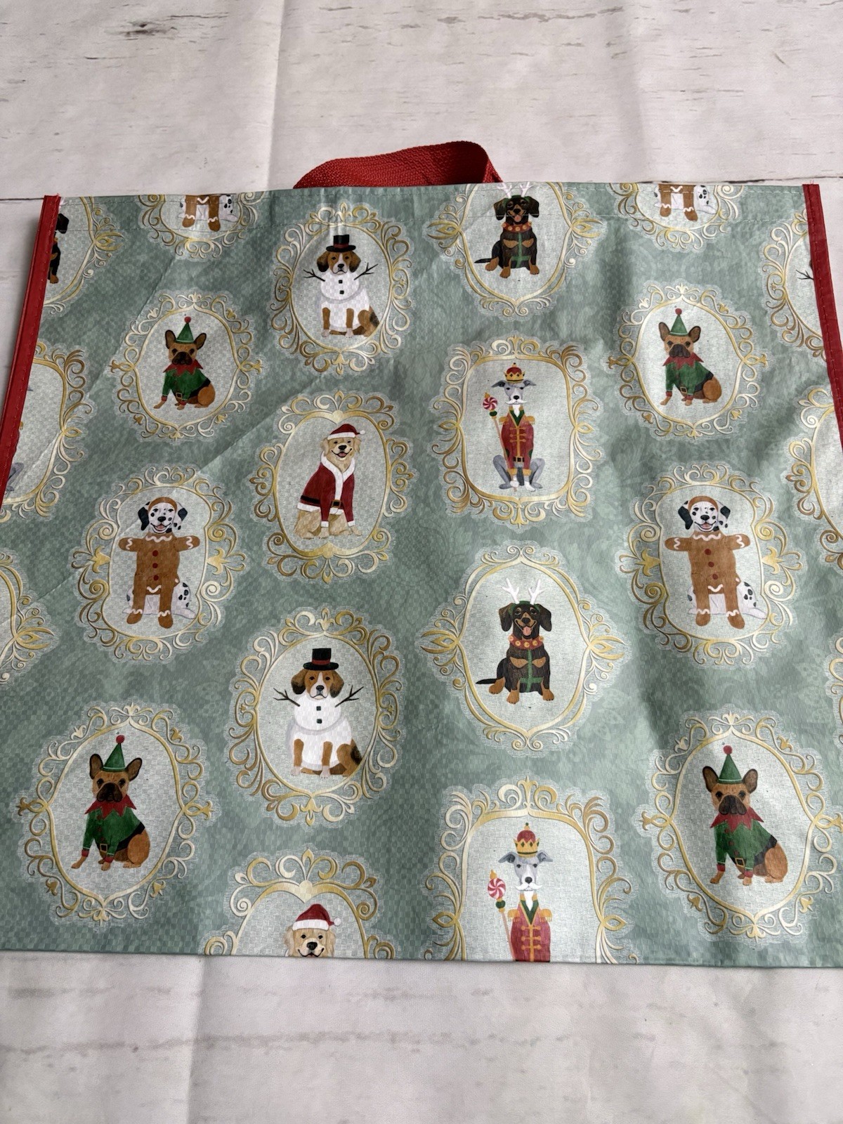 TJMaxx Shopping Bag Holiday Dogs In Picture Frames Reusable Tote Bag 18×19.5