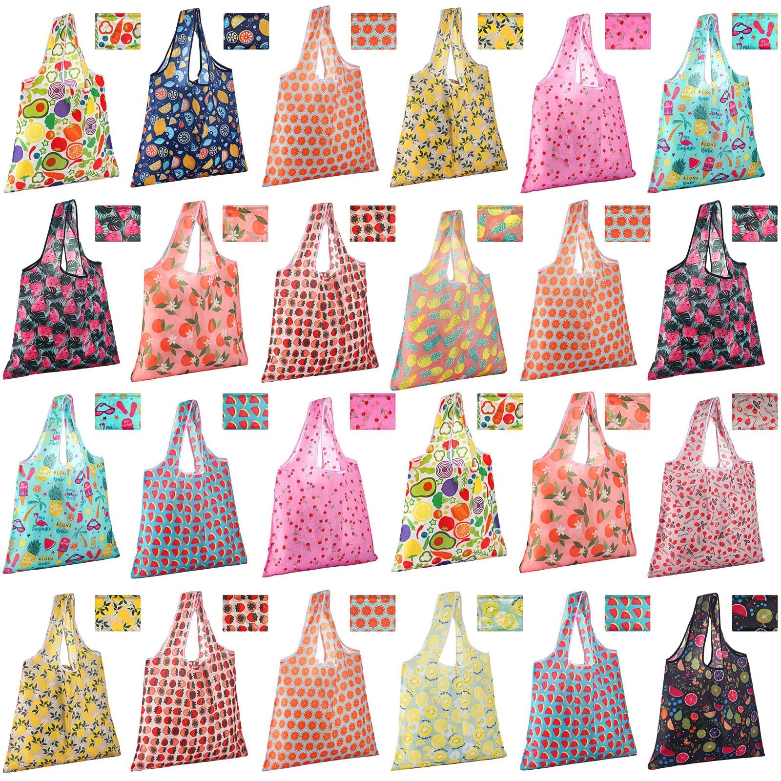 24 Pieces Reusable Grocery Bags Polyester Shopping Multi Color Fruits Style