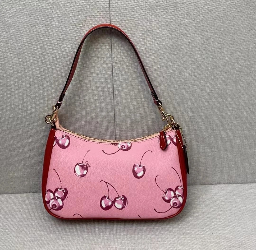 NWT Teri 2way Shoulder Bag Canvas Leather Cherry Print Pink CR290 New