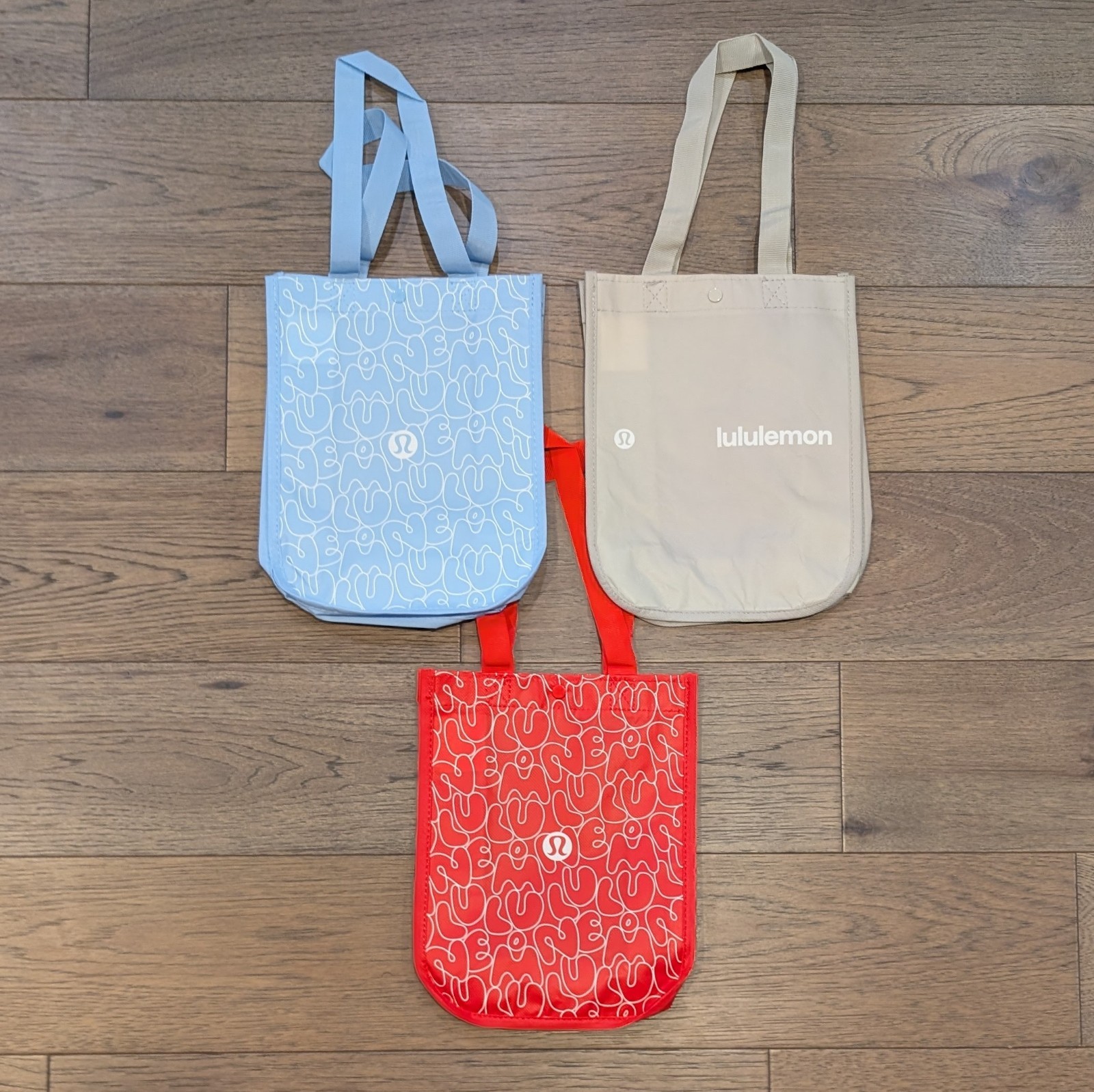 Lululemon Small Lot of 3 Reusable Shopping Tote Bags 💙 Blue Red Tan ❤️ Ships⚡