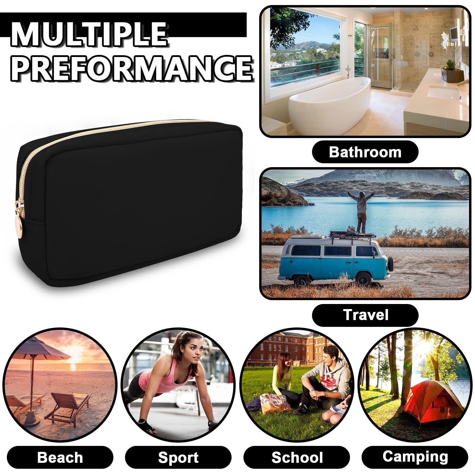 UIXIZQ Waterproof Small Makeup Pouch for Purse,Nylon Travel Small, Black