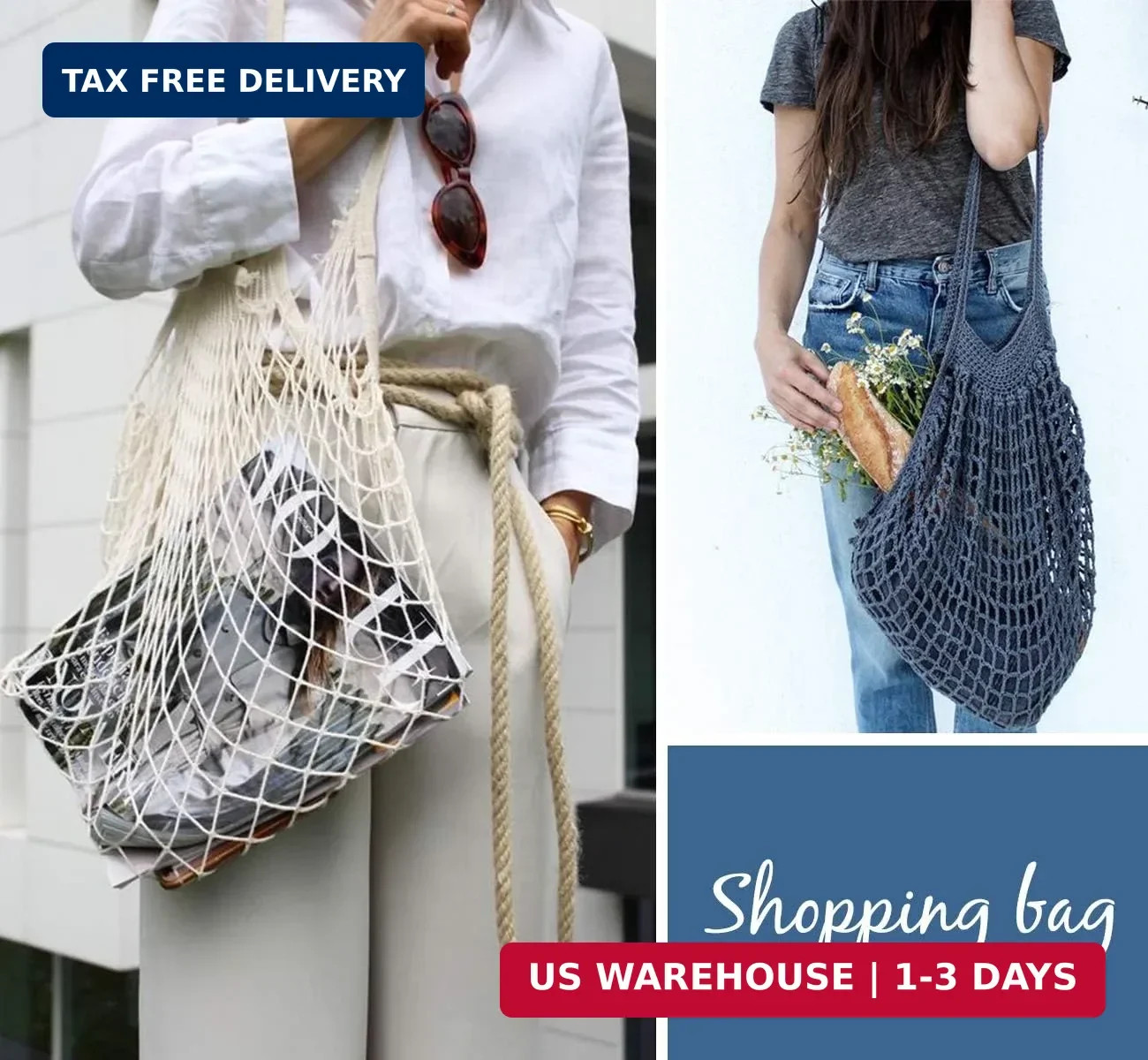 Cotton String Mesh Grocery Bags Set of 5 Reusable Net Tote Shopping Produce Bag