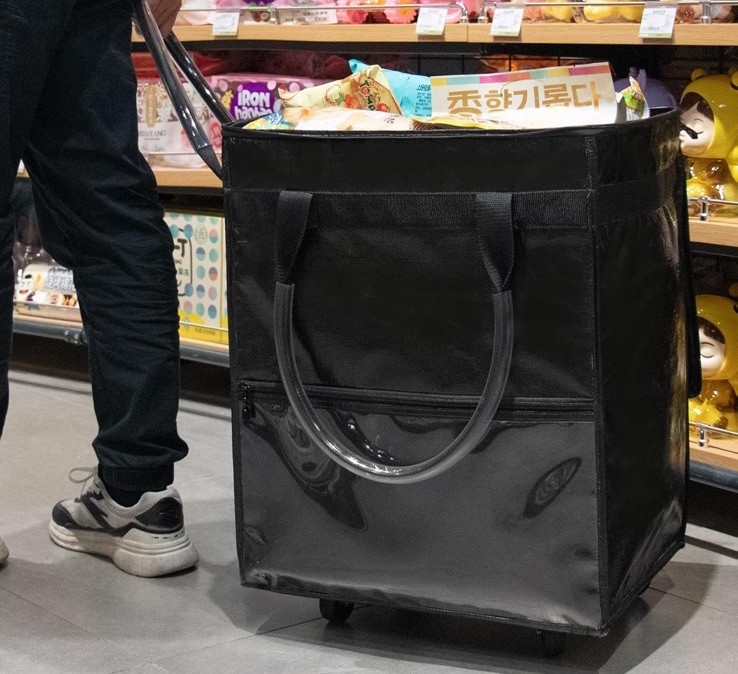 TCOMAKE Reusable Grocery Bag on Wheels, (Medium, Black) Rolling Shopping Bags