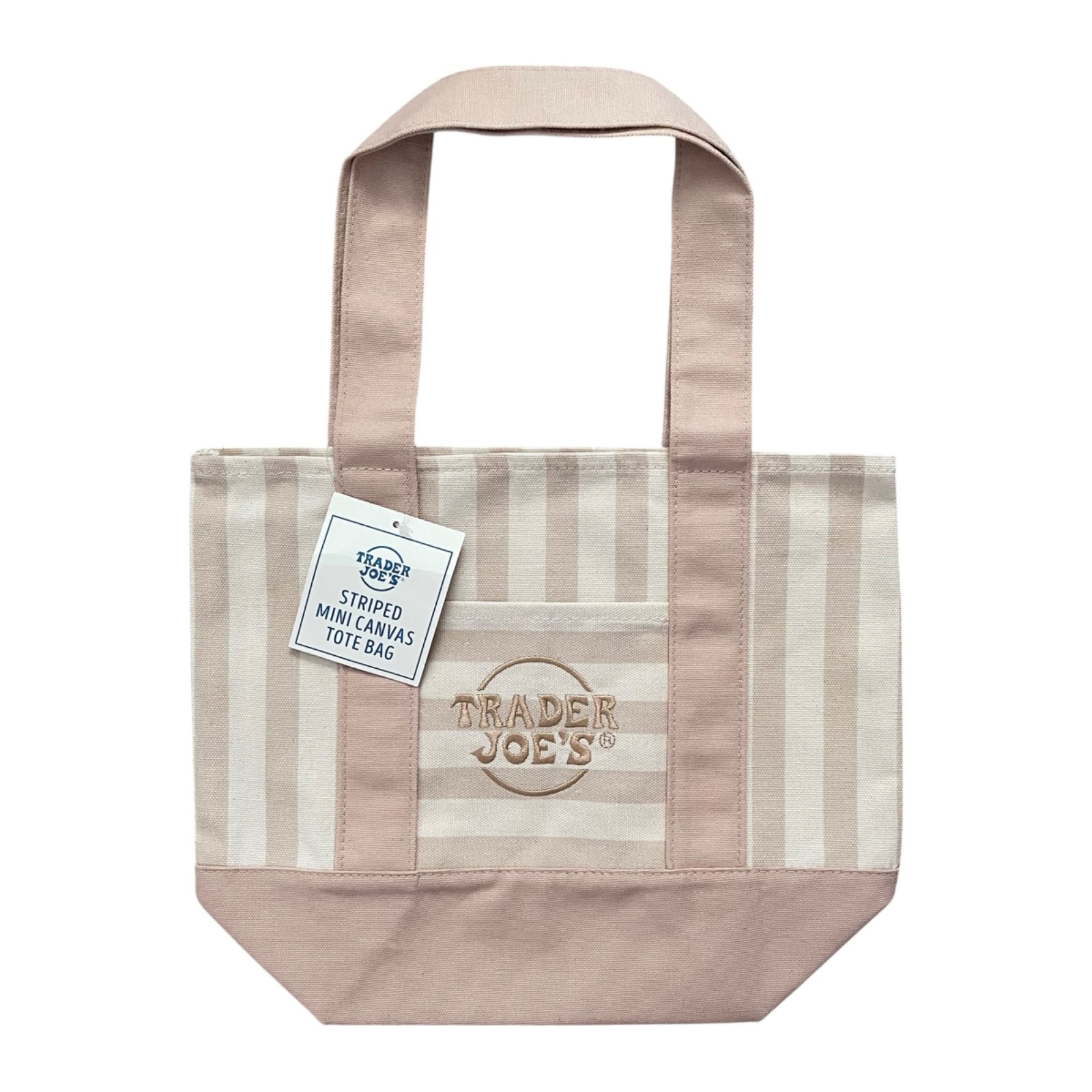 Trader Joe’s Mini Canvas Tote Bag Pastel Green Tan Pockets Summer SET of 2 NWT