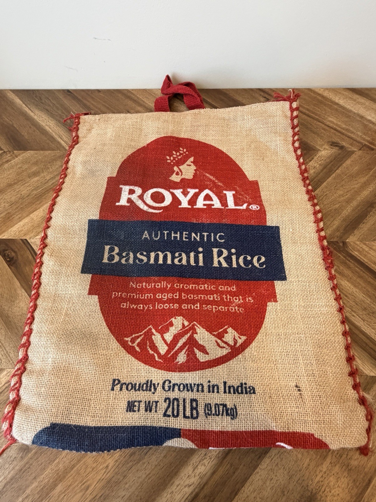 Royal Basmati Rice Jute Tote Bag India Burlap Market Bag Farmhouse Boho Decor