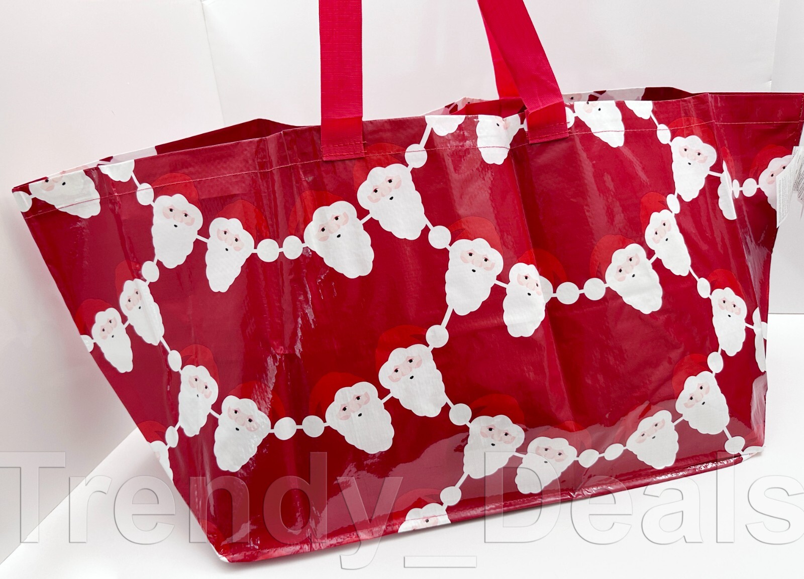 Ikea VINTERFINT Shopping Tote Bag, LARGE, Santa Claus Pattern Red, 19 Gallon NEW