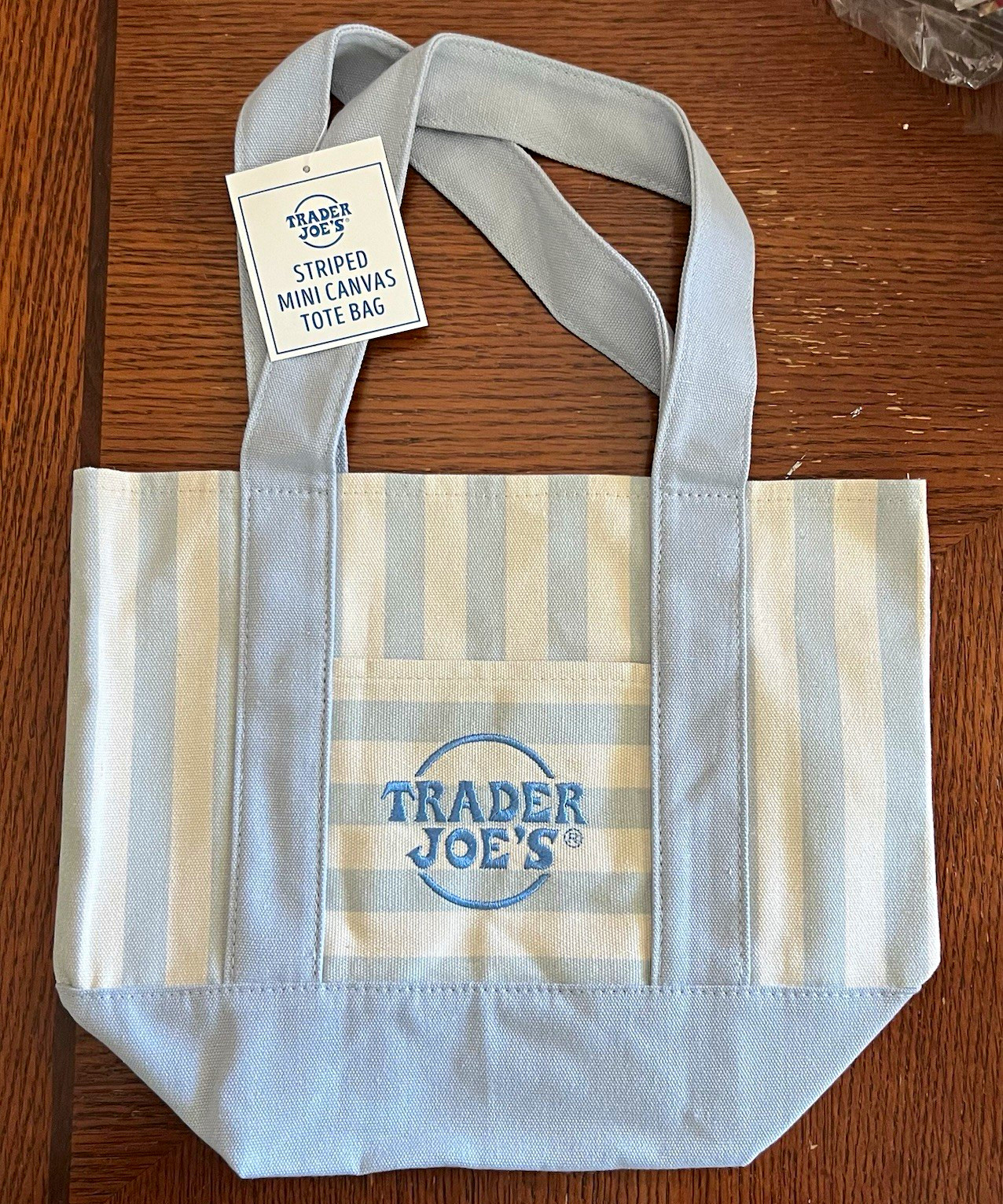 NEW!! Trader Joe’s Striped Mini Canvas Tote Bag Reusable Small Blue & White