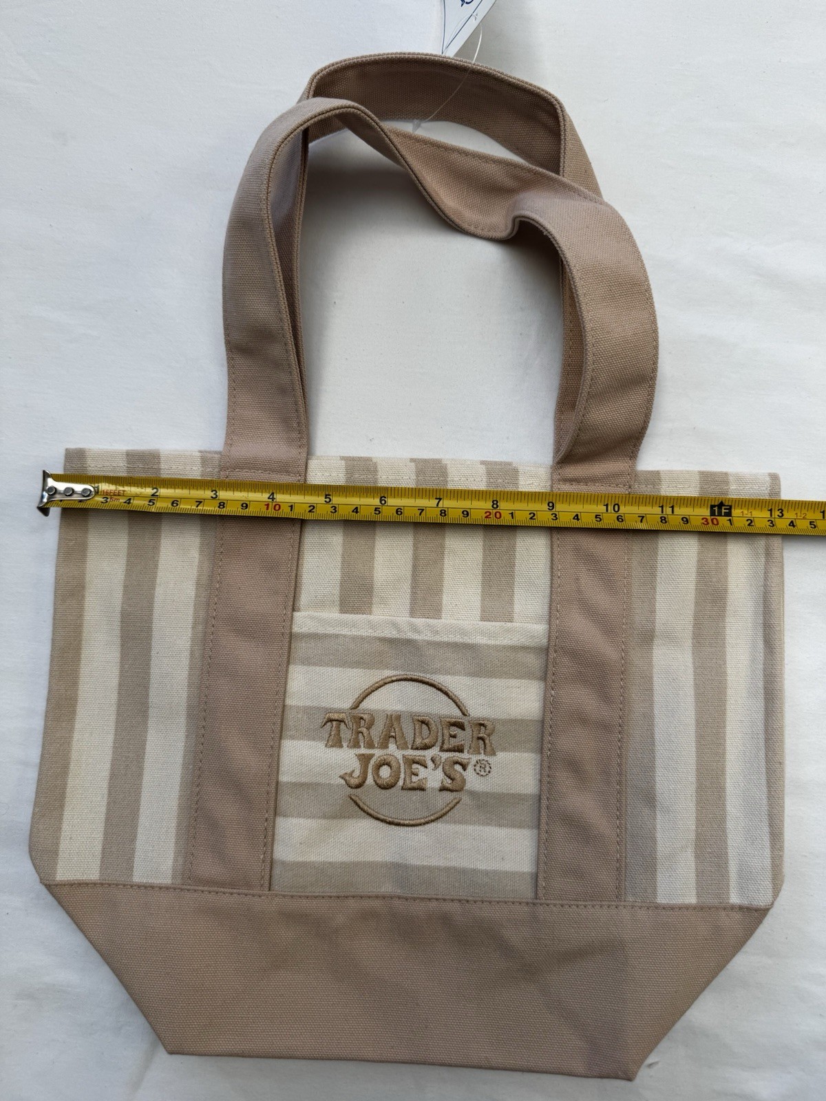 Trader Joe’s Striped Mini Canvas Tote Bag Beige/Tan Cotton Blend