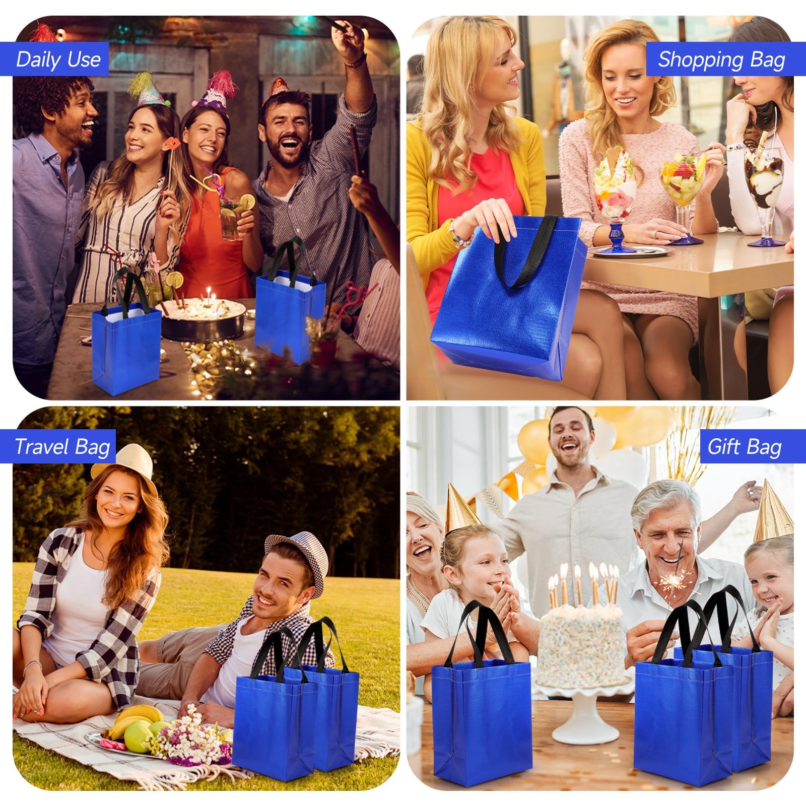 80 PCS Gift Bags Set Glossy Reusable Tote Handle Medium Blue Easter Spring