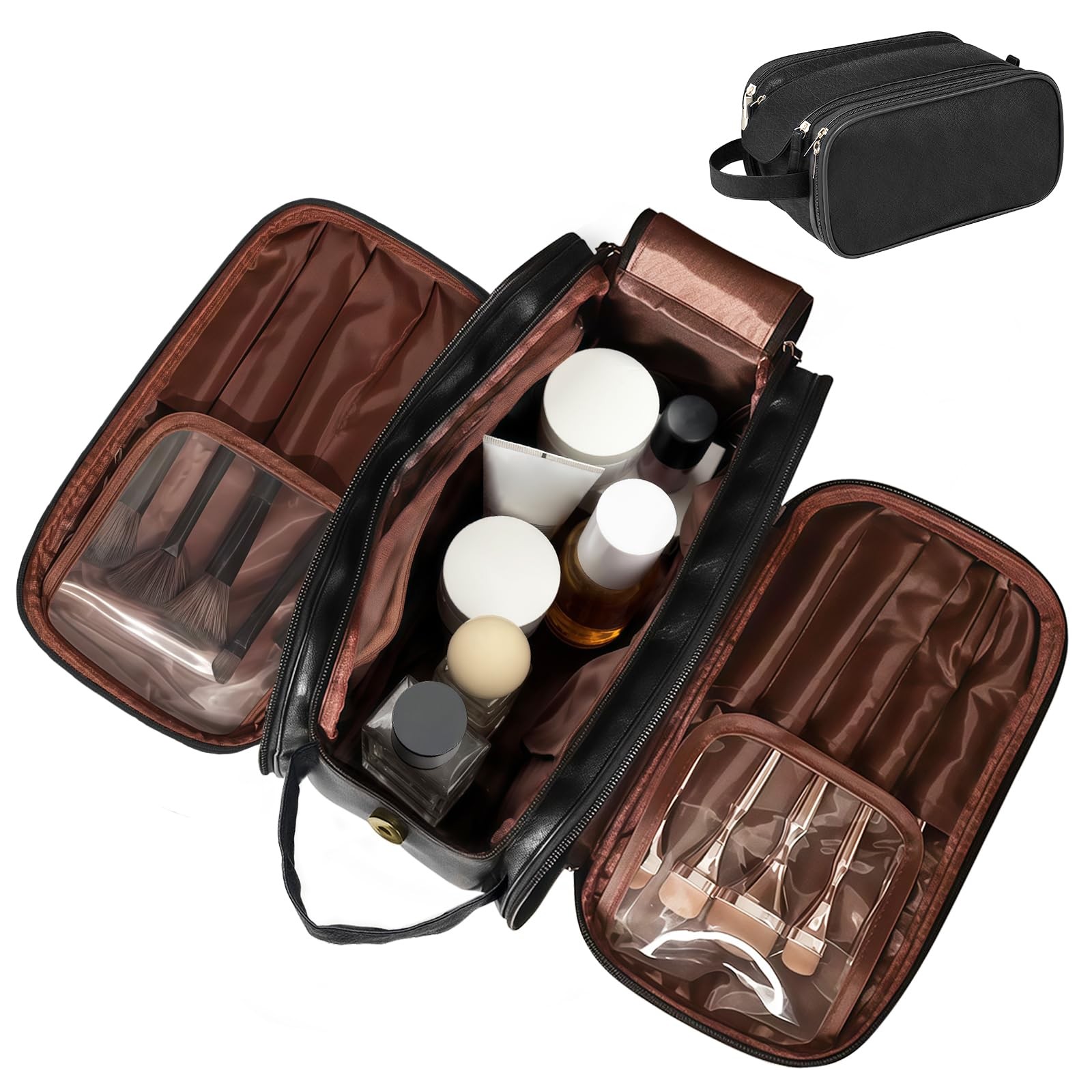 Cozomga 3 Tier Large Capacity Cosmetic Makeup Bag with Double Zipper Black
