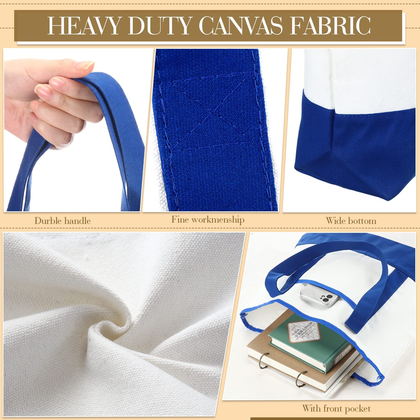 Reginary 16 Pcs Canvas Tote Bags Bulk with Outer Pocket 18 Inch Reusable Shop…