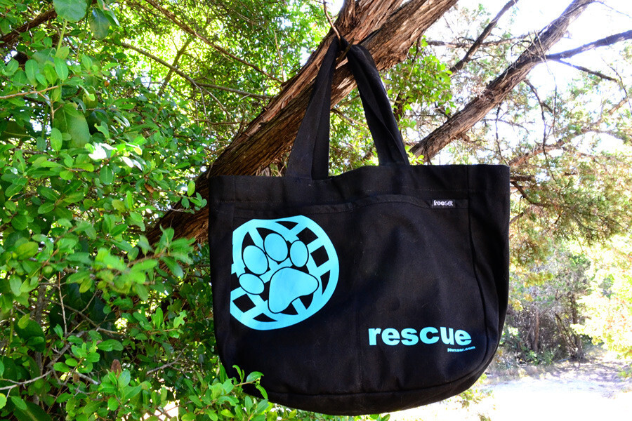 Tote Bag Black Large Pet Rescue Screen Printed Pockets Organic Cotton Lined NWT