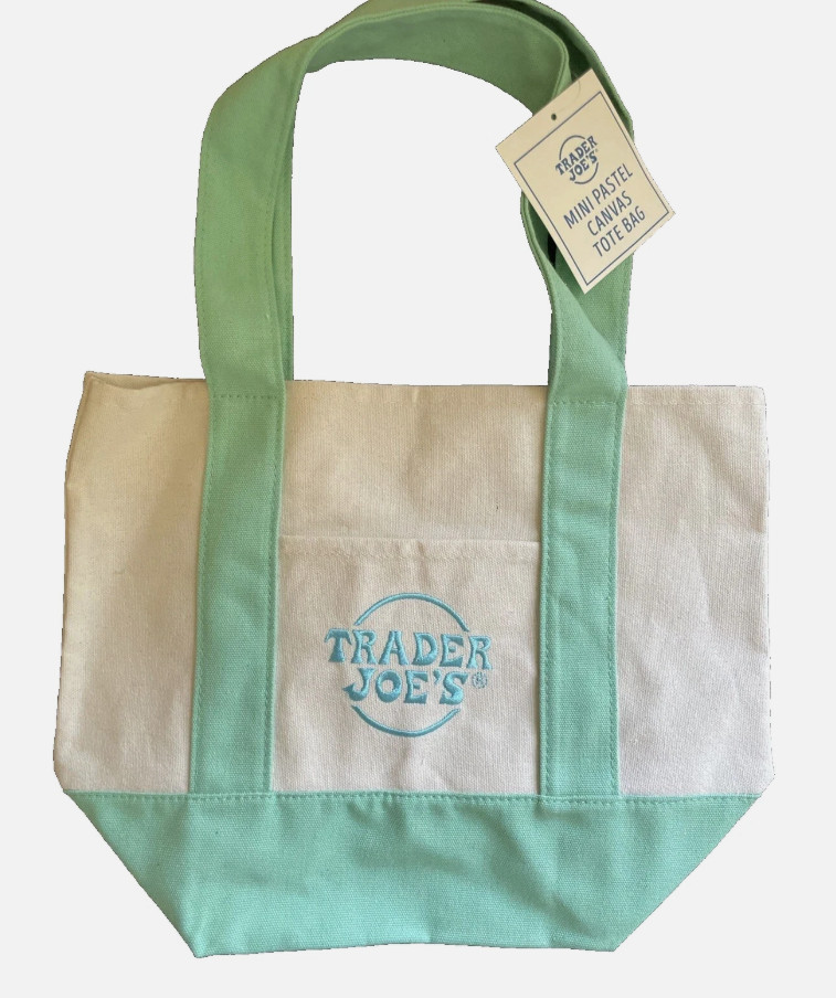 Trader Joe’s Mini Pastel Canvas Tote Bag Light Green 79986(L12)