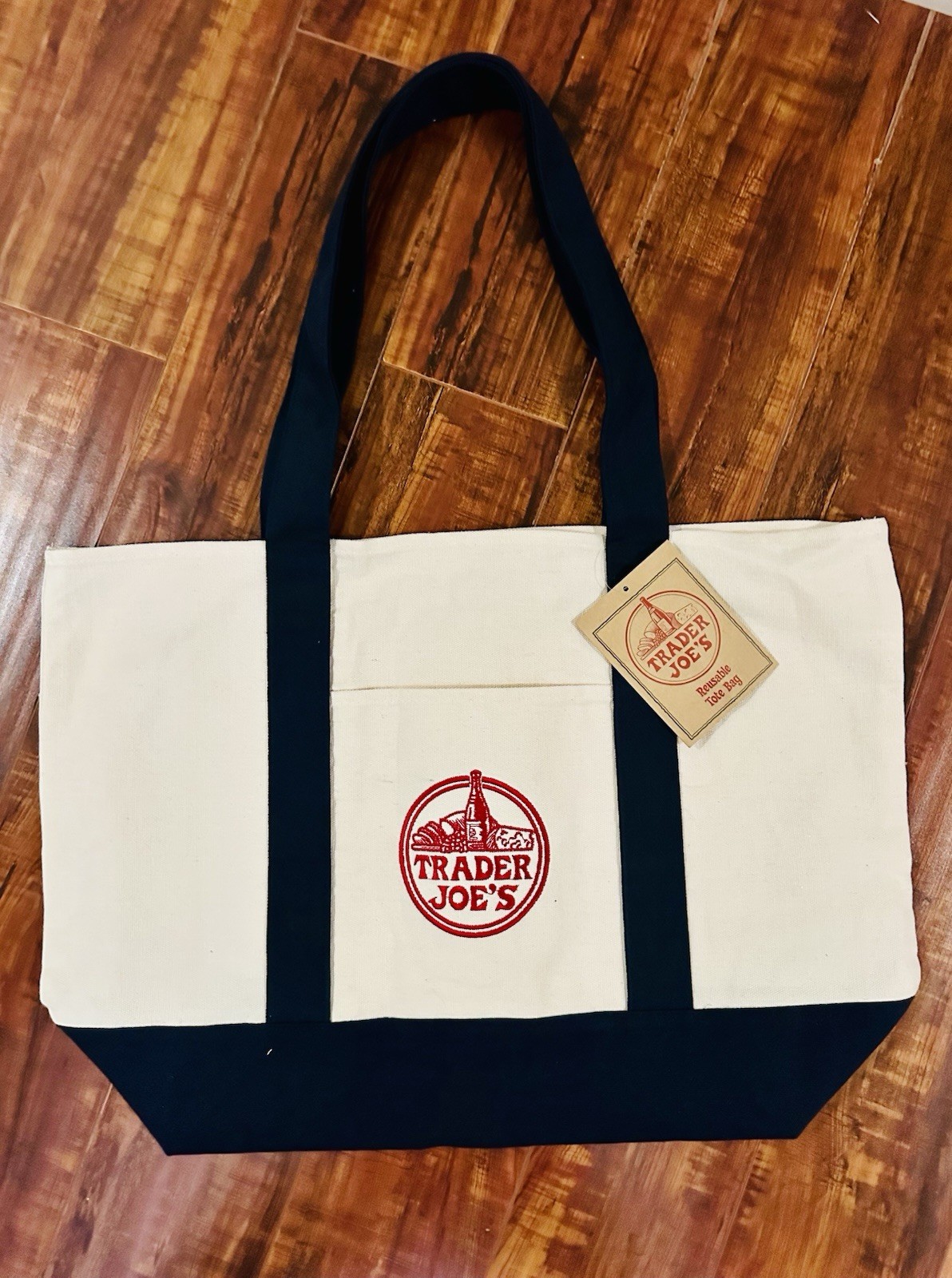 Trader Joes (2 Pack) Reusable Canvas Eco Tote Bag Grocery Bag Navy Blue New