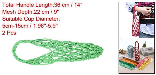 2Pcs Crochet Water Bottle Carrier Bag for Hiking Shopping (Light Green)