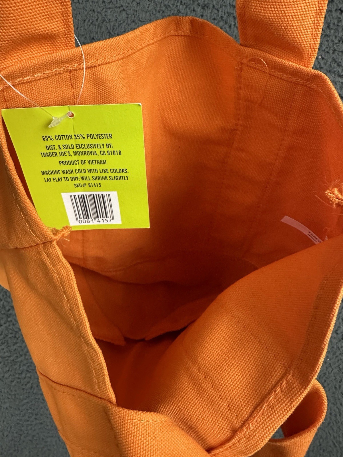 Trader Joe’s Trick-or-Treat Canvas Tote Bag Orange Mini Shopping Bag SKU 8141